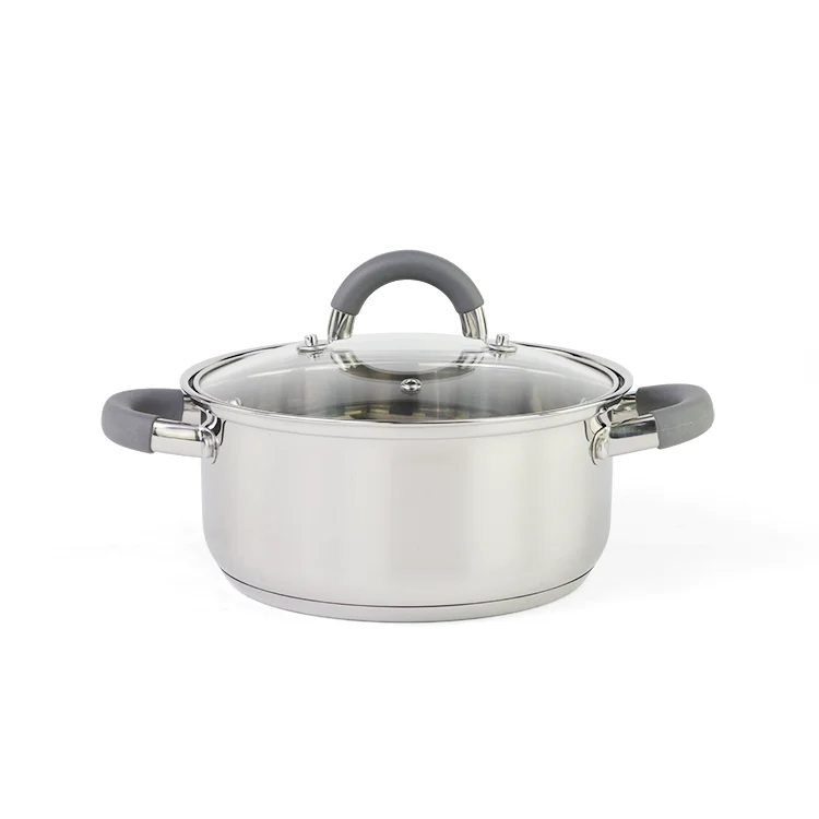 South America style color **pcs industrial rolled edge stainless steel cookware set cooking pot with sandwich bottom