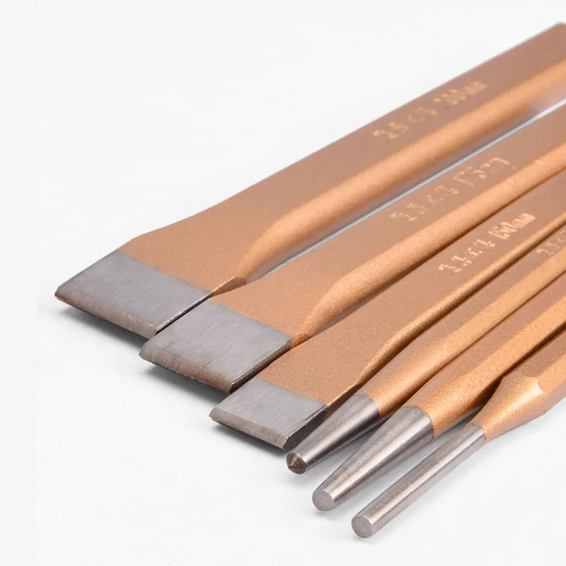 6PCS Cold Chisel Set Solid Pin Center Punches Stone Punch Kit Masonry Plow Bit Fitter Construction Carving Hand Tools 4PCS Set