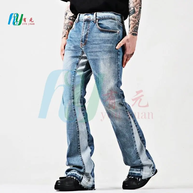High Quality OEM Factory Vintage Slim Fit Ripped Bell Bottom stacked hip hop Jeans wide leg flare jeans men