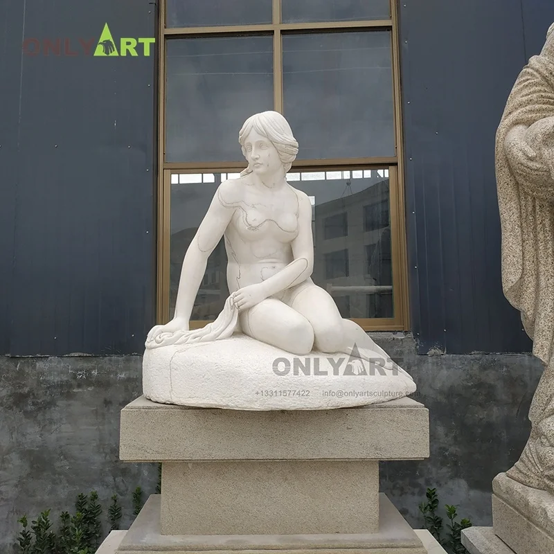 Custom Project Sitting White Nude Woman Stone Marble Sculpture Female Statue
