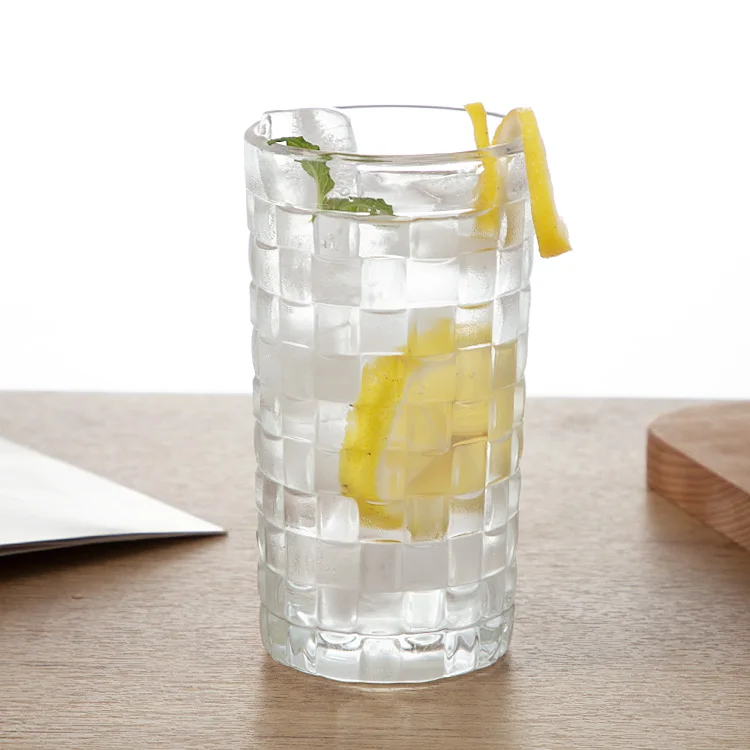 Dishwasher Safe Cocktail Clear Heavy Base Tall Plaid Beer Glasses  Bar Glass Water Wine Juice Iced Tea Glasses for drinking