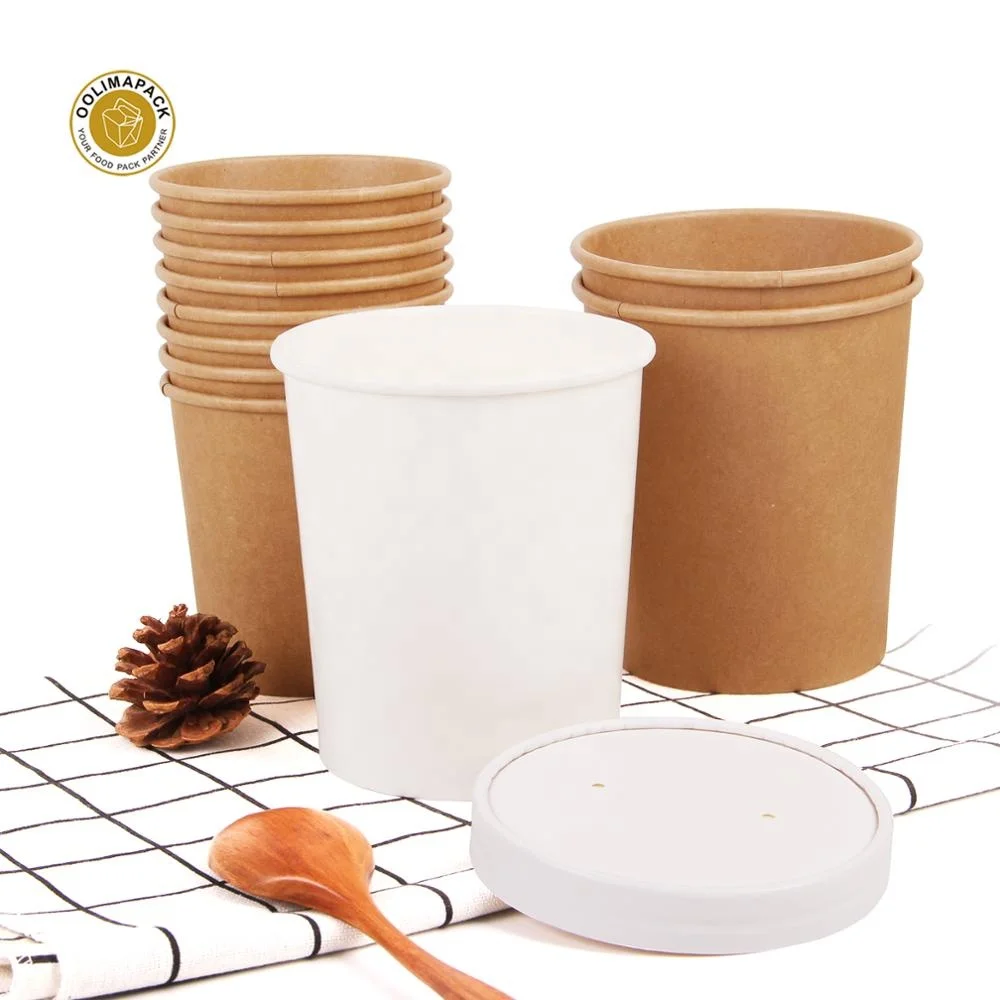 Custom disposable 4 kraft paper corrugated folded tray holder carrier for 8oz 12oz 16oz hot paper soup cup bowl