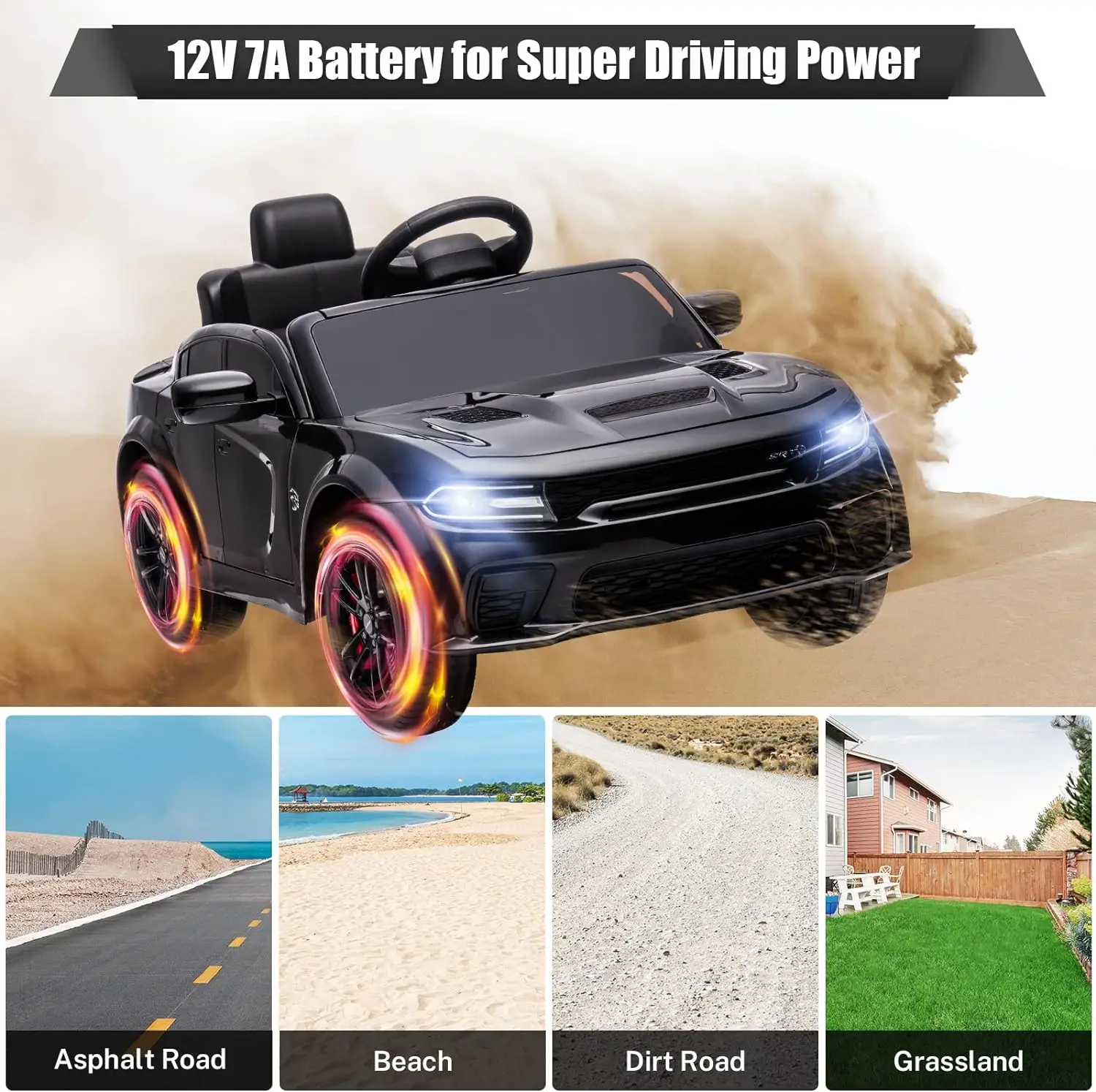 EN71 Licensed Dodge Charger 12V Battery Powered Electric 4 wheel ride on cars electric 12v battery for kids to drive