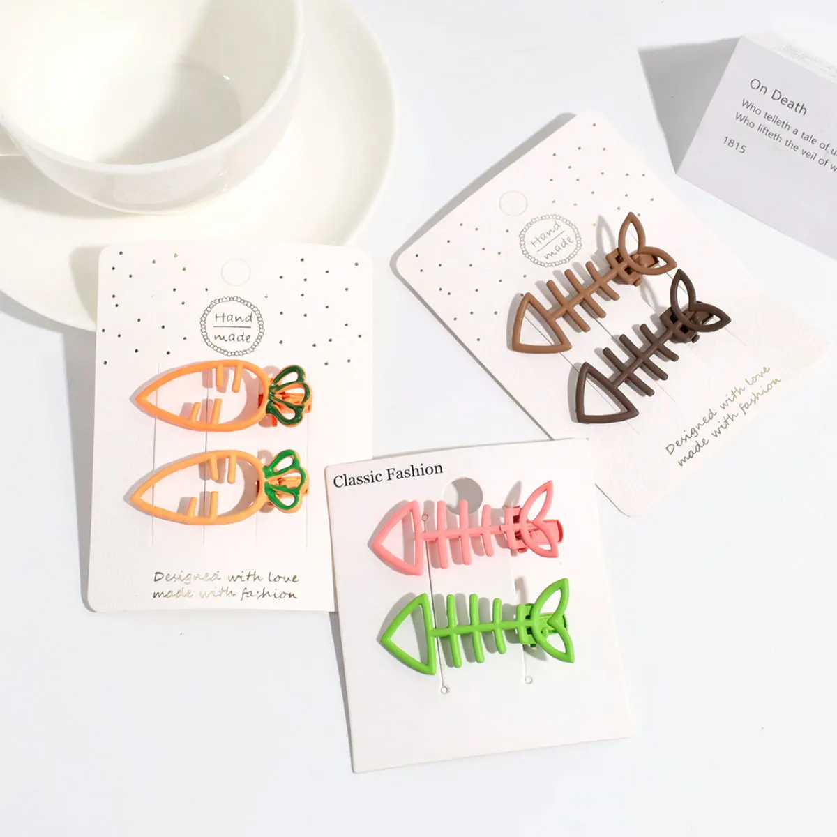 Sweet Colors Fish Bone Hair Clips Filigree Bow Carrot Metal Hair Barrettes For Girls Starfish Alligator Clips For Kids