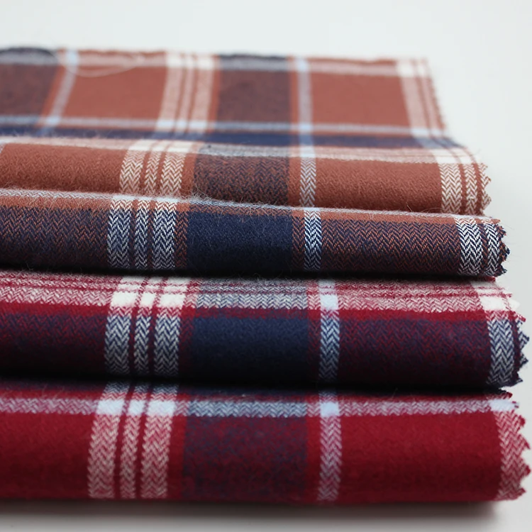 100% Cotton twill woven fabric yarn dyed checks soft plaid flannel shirting fabric flannel