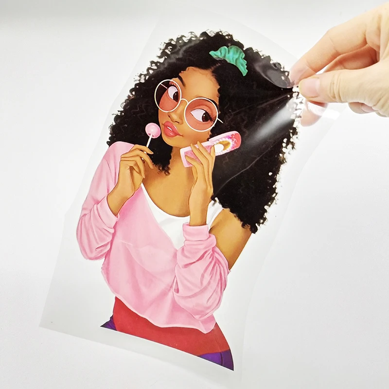Black girl offset plastisol screen print dtf heat transfers t shirts custom printing heat transfer sticker for clothing