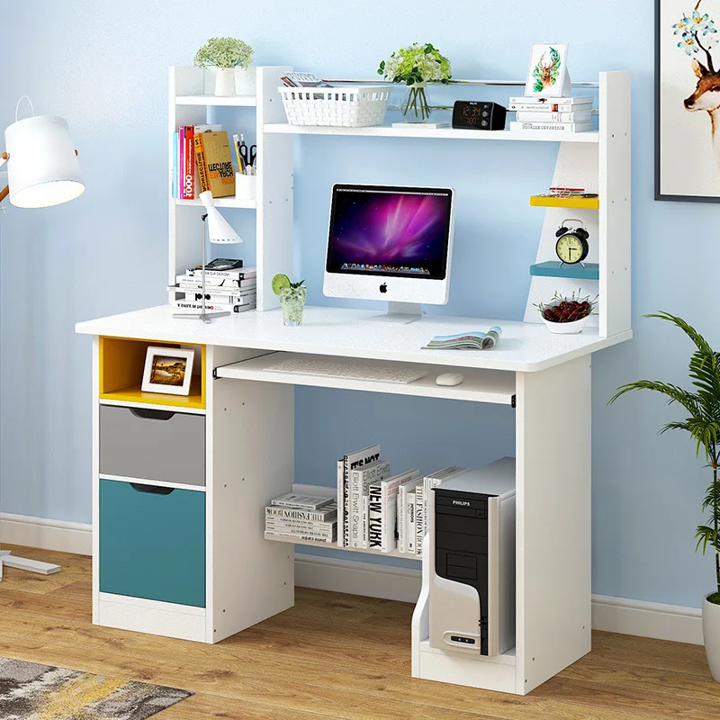 Corner pc table Office business  Desks  With Bookshelf Drawer  Modern Home White Computer Furniture Organizer  Study Bookcase