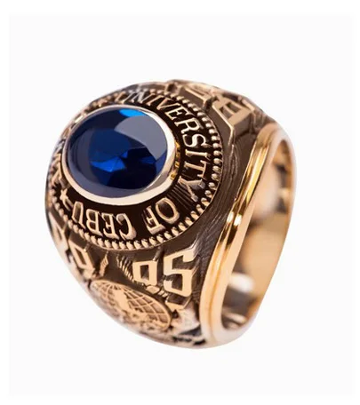 popular stainless steel gold plating custom mens high school college graduation class ring with CZ stones wholesale