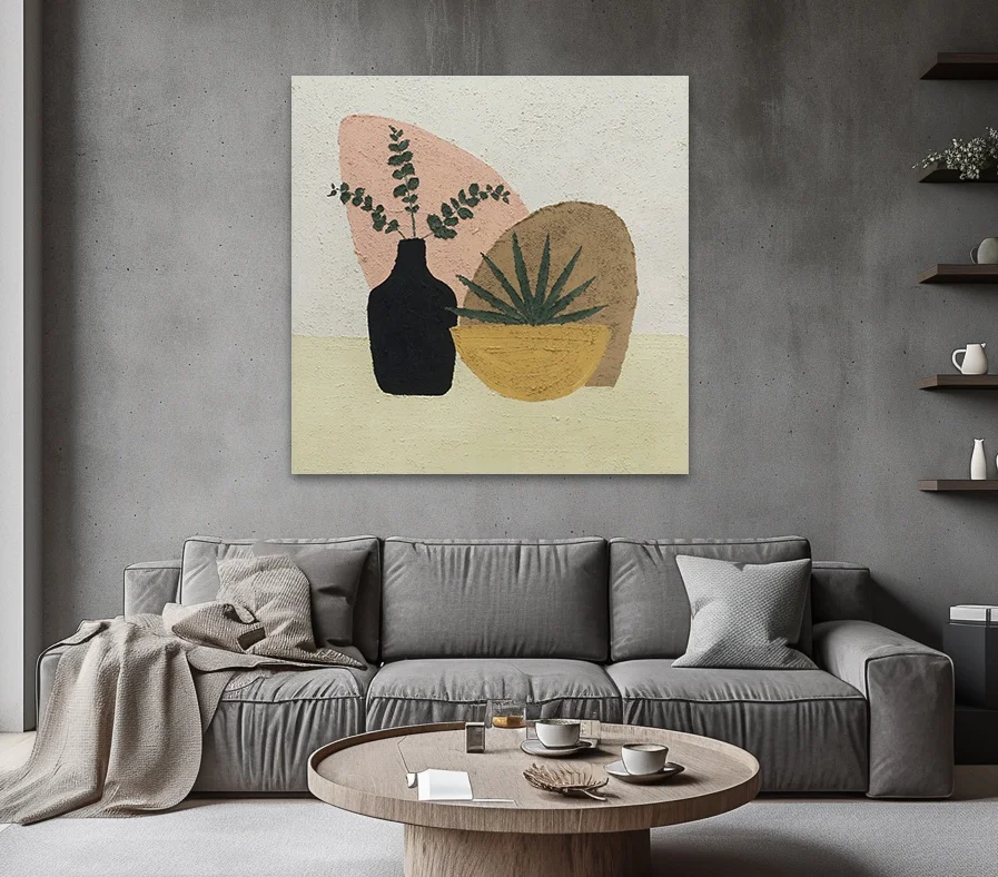 Modern Simple Original Still Life Flower Pot Hand-painted Texture Thick Oil Abstract Living Room  Wall Art