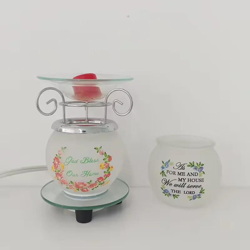 Electric Wax Melt Warmer Aromatherapy Home Decor Candle Warmer Printed Glass and Metal Stove with Glass Base for Home Decor