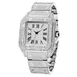 2021 Hot Sale Pink Blue Mix Color Square Watch Fashion Hip Hop Quartz Diamond Watch for Men Iced Out Rapper Square Watch