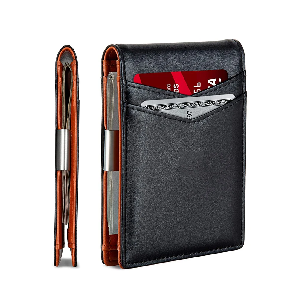 PU Leather Money Clips Wallet for Men Custom RFID Blocking Bifold Wallet with Clip