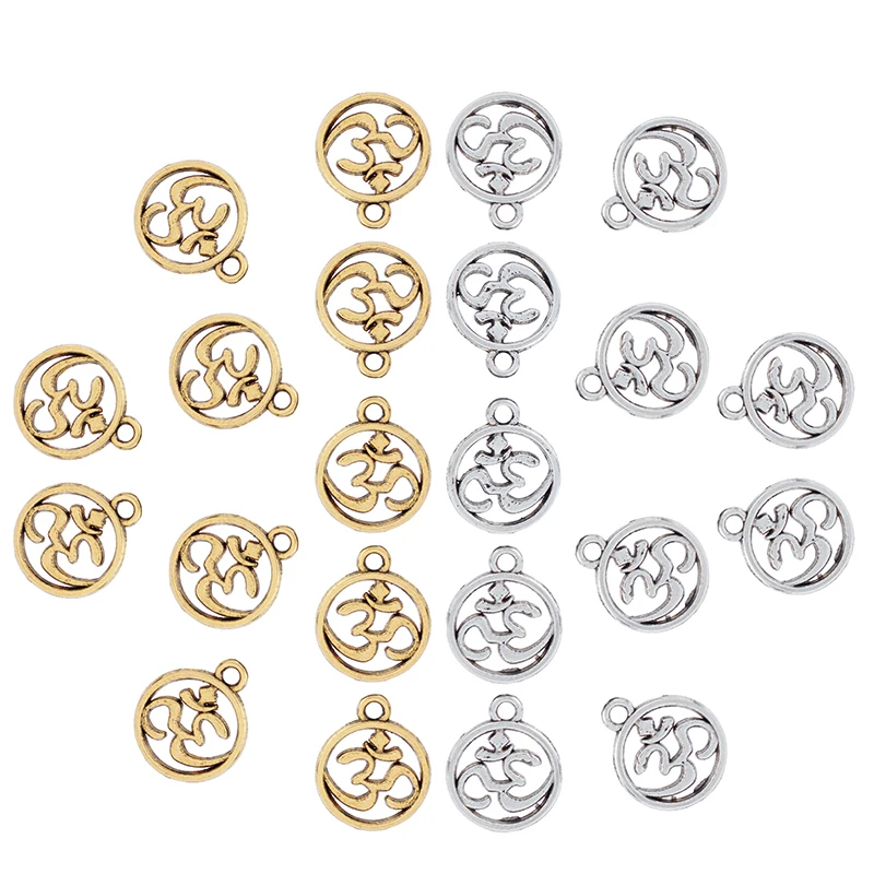 Antique Silver/Gold Tone Mini OM OHM AUM Yoga Symbol Charms Pendants Beads Double Sided