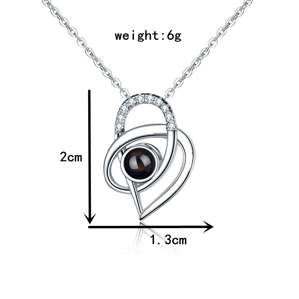 Wholesale I Love You 100 Language Projection 3d Photo Engraved Heart Shape Pendant Necklace For Women