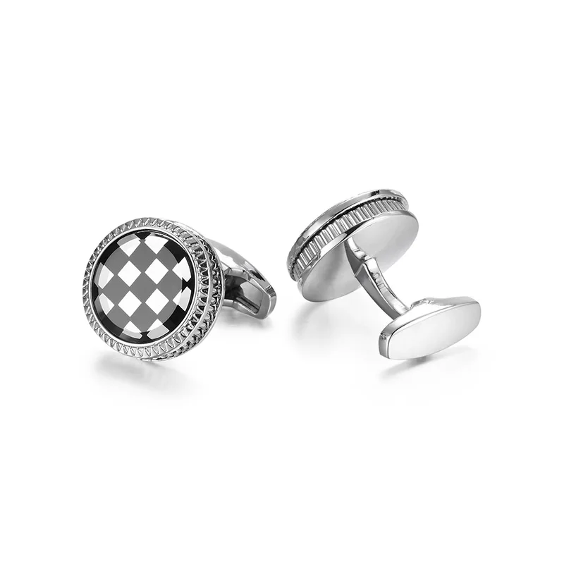 Daili Cufflink Manufacturer Supplier Customized Logo Zinc Alloy Checkerboard Cuff Links Men Cufflinks With Box Packaging