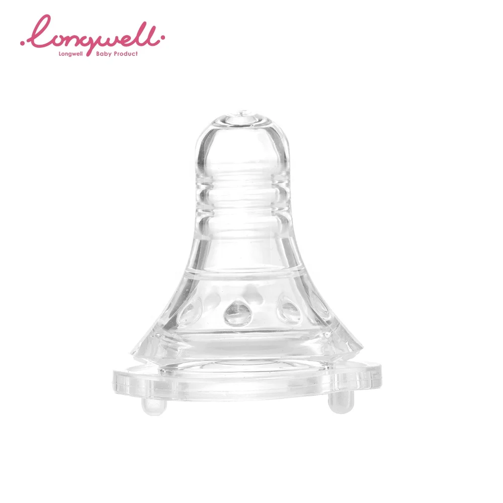 Ningbo Longwell Standard Round Small Slow Flow Feed Glass Bottles BPA Free Natural Teat Custom Liquid Silicone Teat Baby Nipple