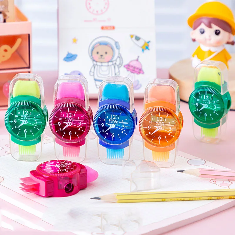 Cartoon Pencil Sharpener Watch Shape 3 In 1 Multi Function Pencil Sharpener Manual Planer Pencil Sharpener With Brush