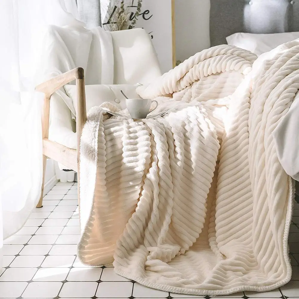 
100% polyester flannel stripe jacquard sherpa throw blanket 