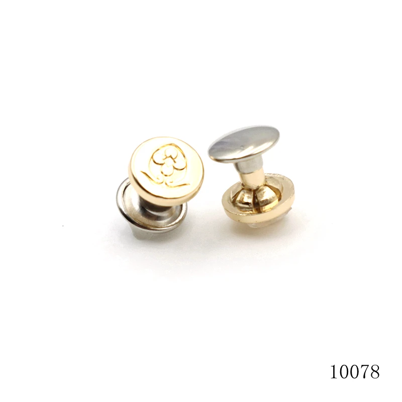 Handbag Metal Logo Engraved Cap Rivet Gold Plating Logo Rivet for Handbag Hardware Accessories