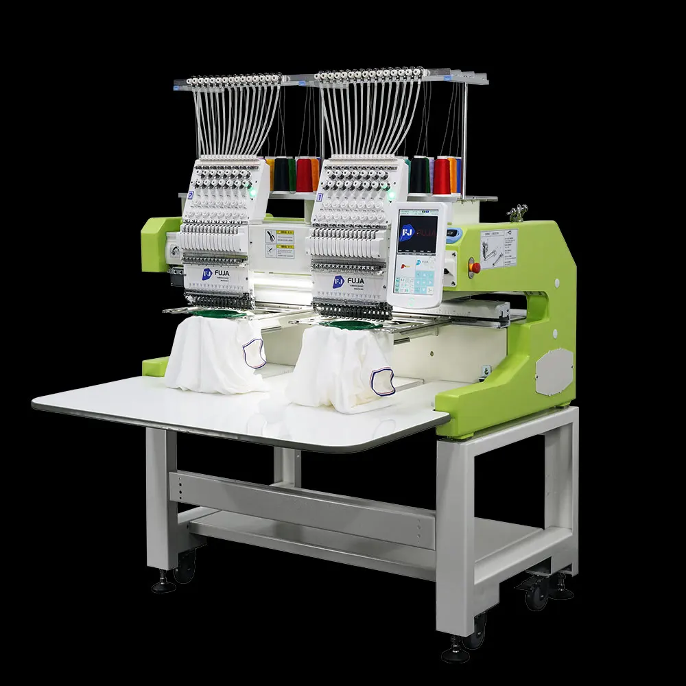 FUJA high speed tajima dst format 15 needle 2 head computerized digital embroidery machine