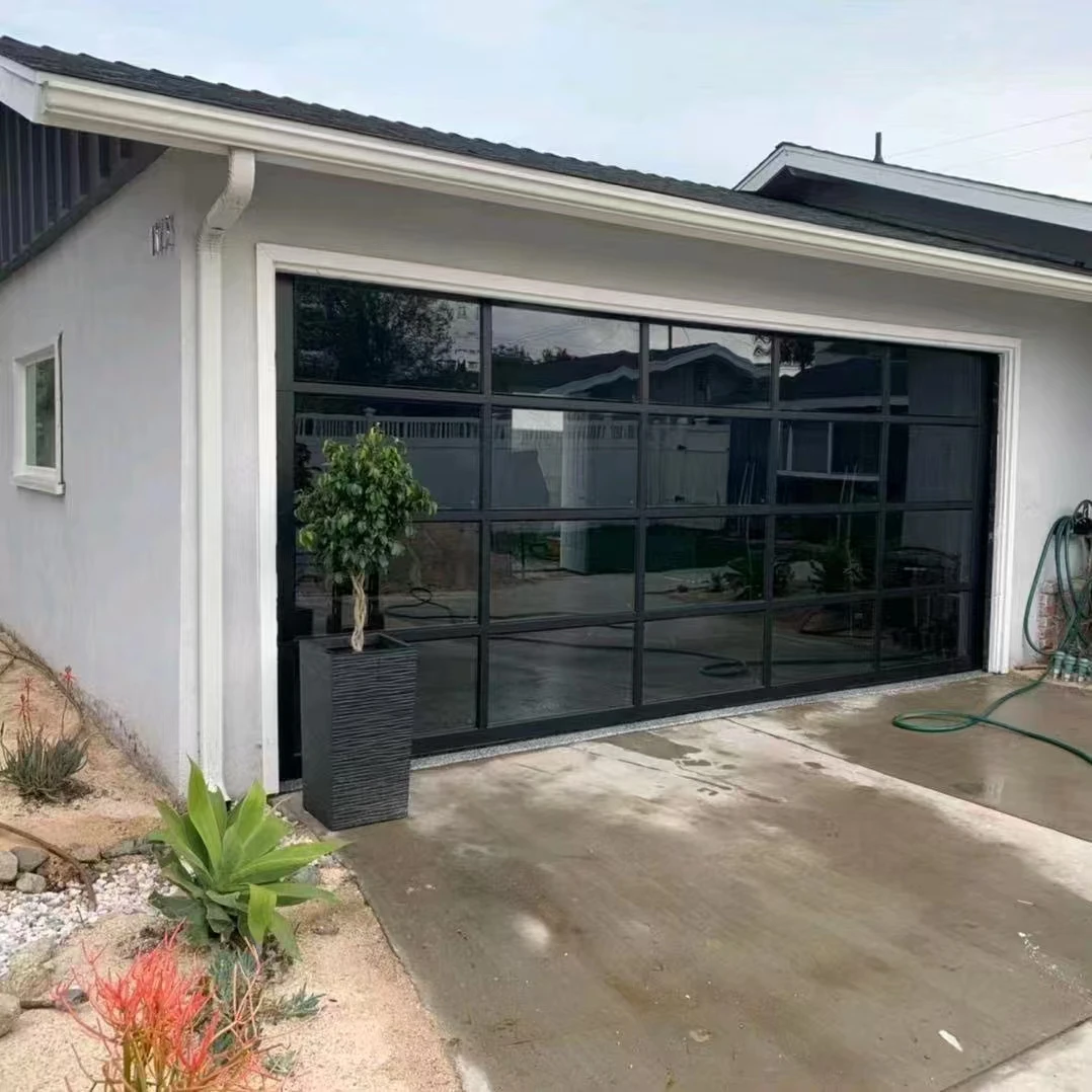 Modern Aluminum Double Commercial Glass Automatic Electric Rolling Exterior Aluminum Alloy Full frosted flap/glass garage door