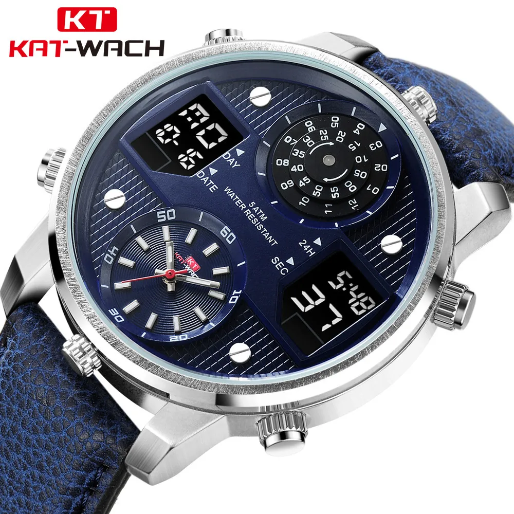 
2019 KAT kt 720 N cool military sport big digital man wristwatches 5ATM water resistant back light with brownleather strap 