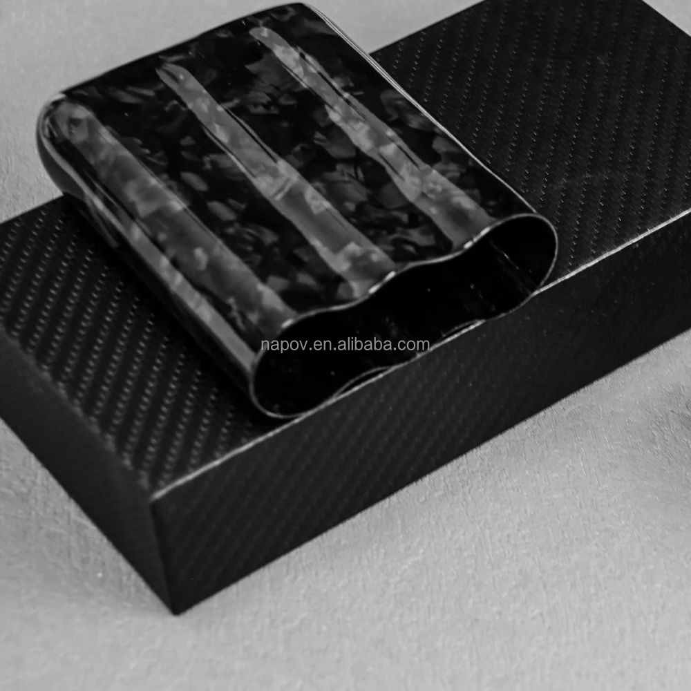Factory 100% Forged Carbon Fiber 3 Tubes Holder Travel Cigar case for up to 57 Ring Gauge Cigars