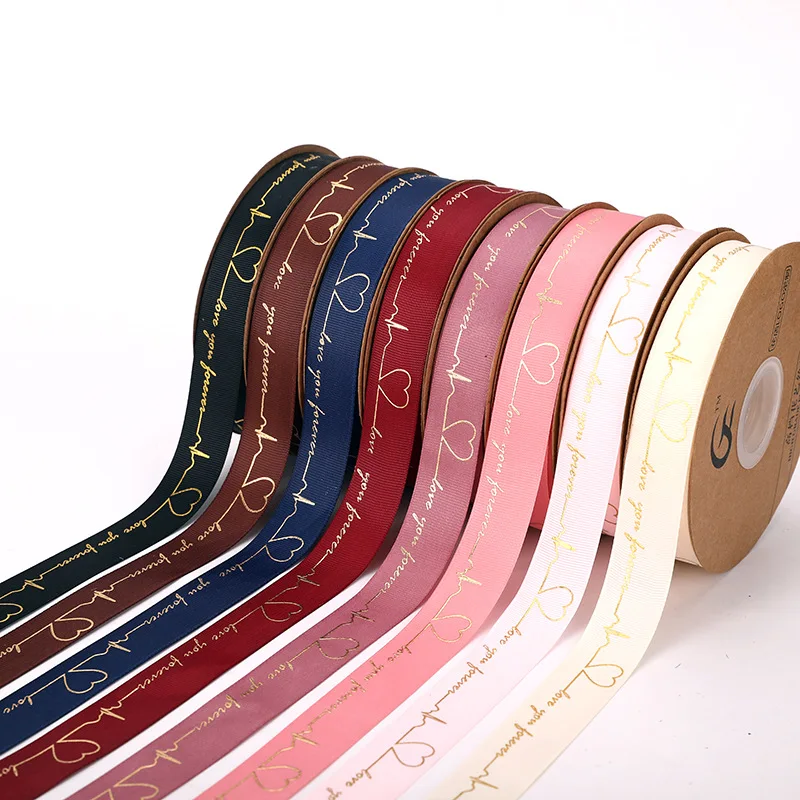 Factory wholesale hot stamping thread heartbeat ribbon for crafts gifts ribbon grosgrain ribbon