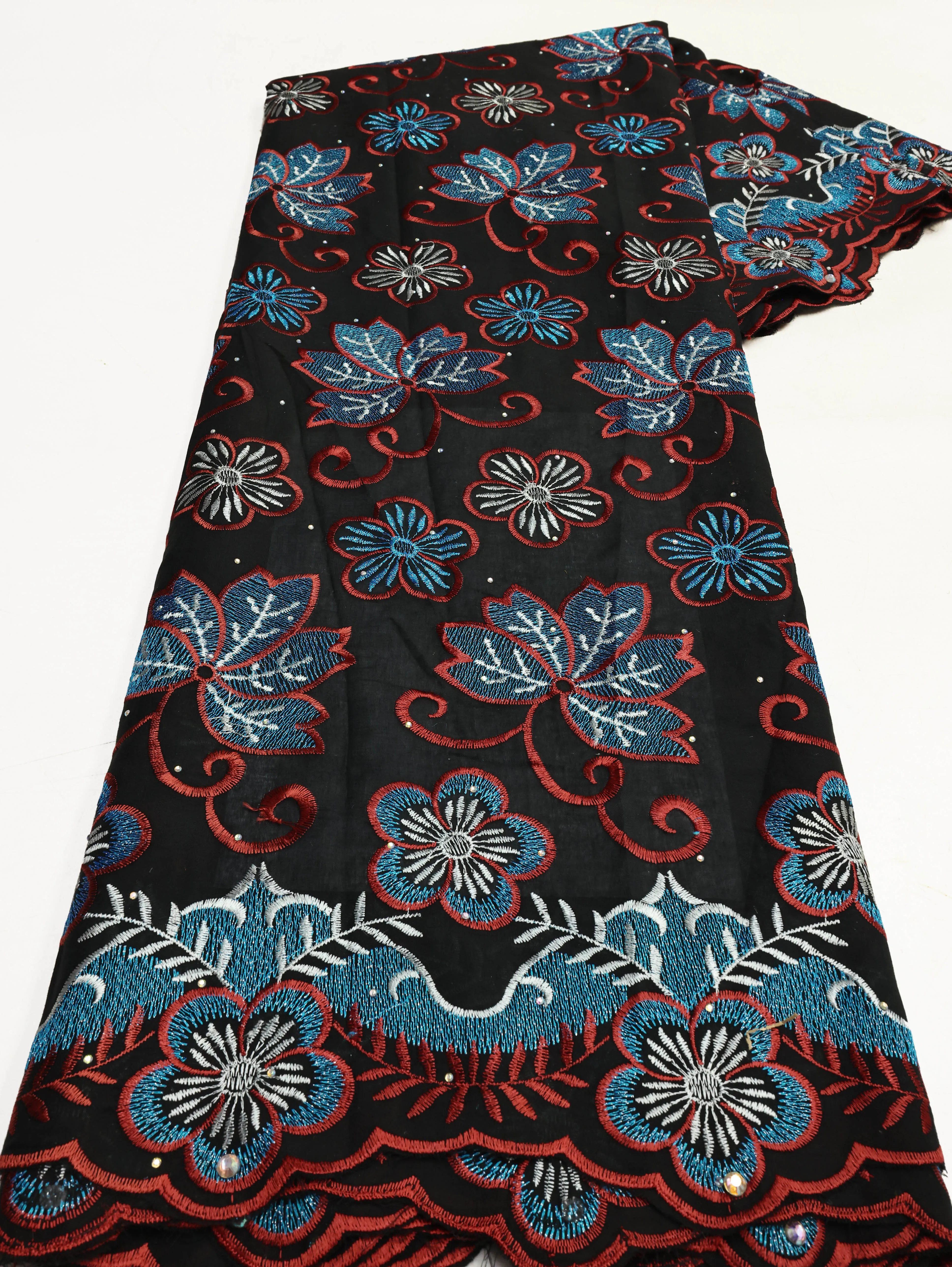 Ni.Ai 2024 Newest Swiss Voile Lace African Top Quality Cotton Lace with Stone Embroidery Flowers Fabric for Women Wedding Party