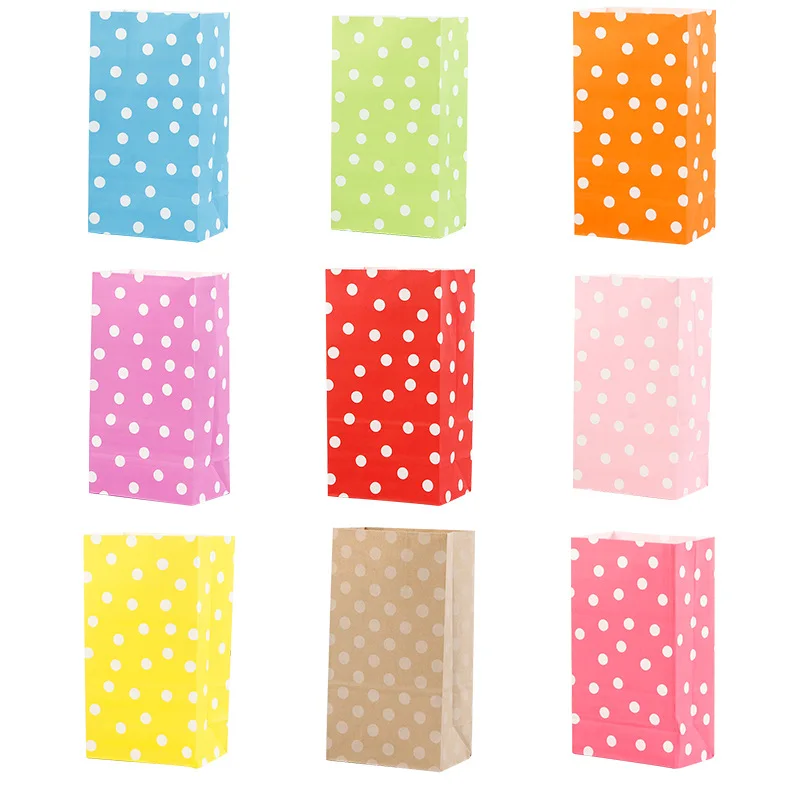Amazon hot sell spot dot color square bottom paper bag creative party candy bag party food packaging bag