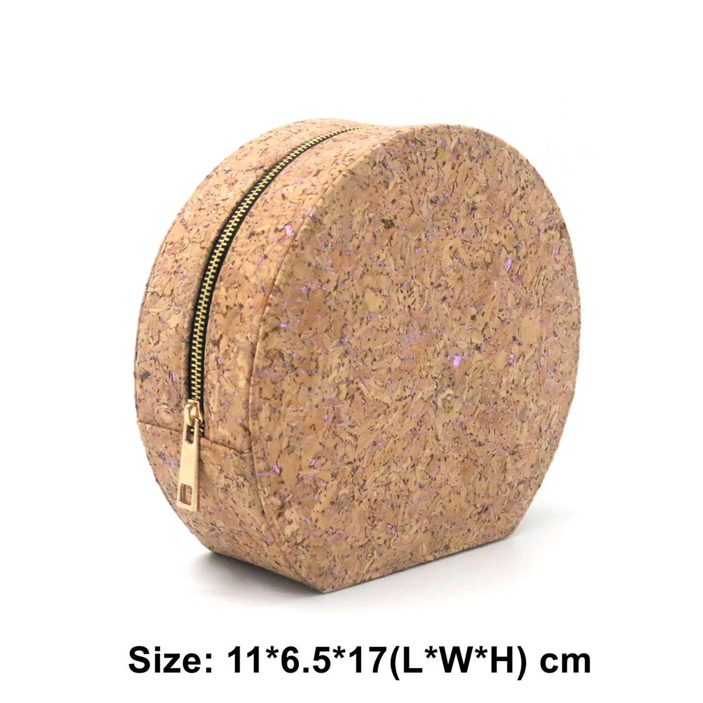 2022 New Product Eco-friendly Cork Toiletry Bag Prevailing Round Shape Waterproof Recyclable Cork Makeup Zipper Bag
