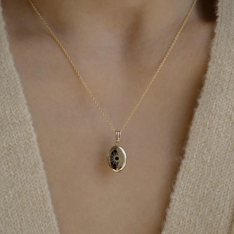 Fine Jewelry Sun Moon Evel Eyes Stainless Steel Photo Locket Necklaces Pet Photo Choker Chain Vintage Jewelry Fashion Necklace