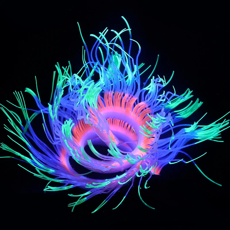 Green Small Anemone Fluorescent Effect Aquarium Decorative Silicone Water Plant Landscape Accessories