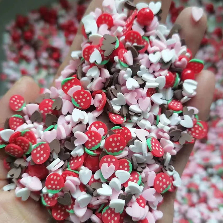 1KG DIY Craft Slime Sprinkles Valentine Heart Polymer Clay Slices Strawberry Acrylic Beads Polymer Clay Sprinkles