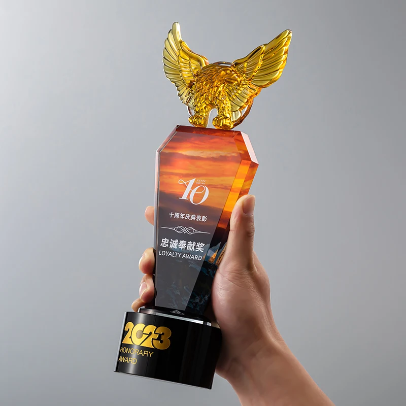 Shining Luxury Eagle Golf Crystal Trophy for Sports and Corporate Awards