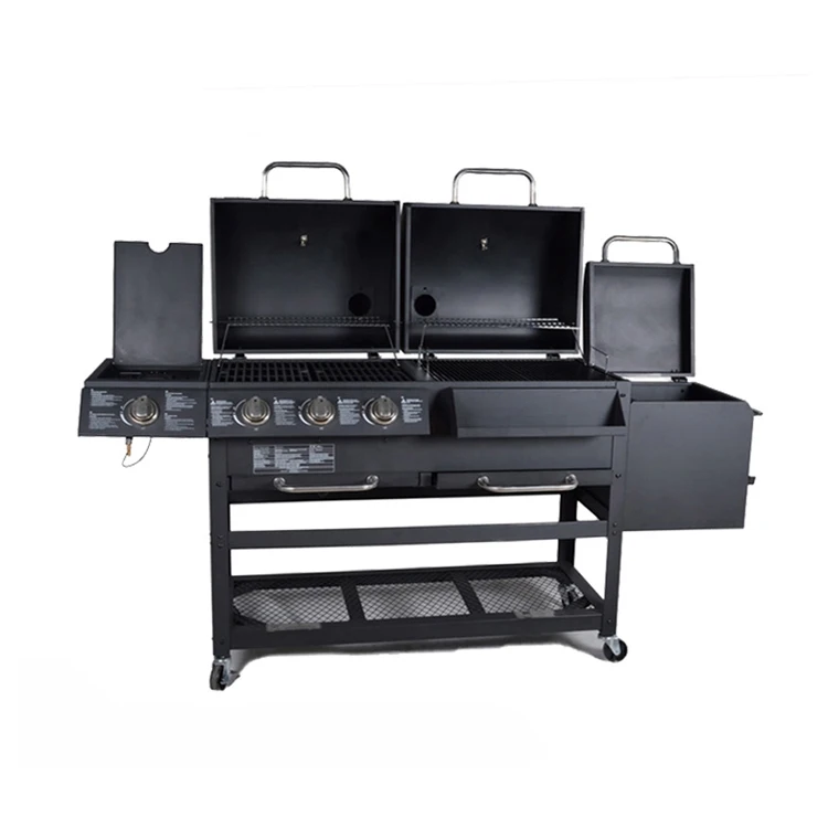 Outdoor Barbecue Smoker 4 In 1 Charcoal Combo Gas Grill