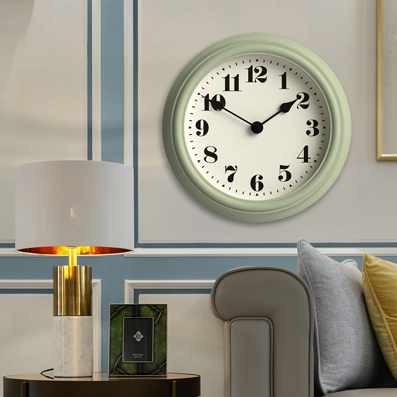2025 New Modern simple 12 inch Plastic Retro Wall Clock for living room silent round custom green clock Cream style