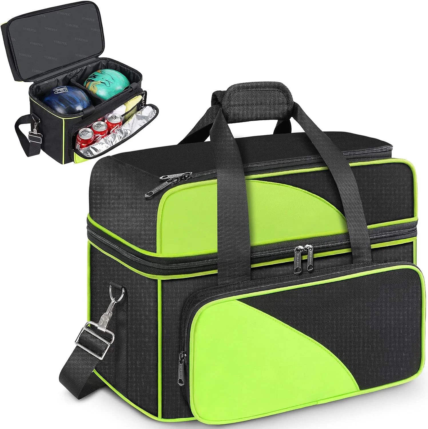 Bowling Bag 2 Ball Wheeled Large Seperate Compartment Bowling Bag for Shoes Bowling Tools