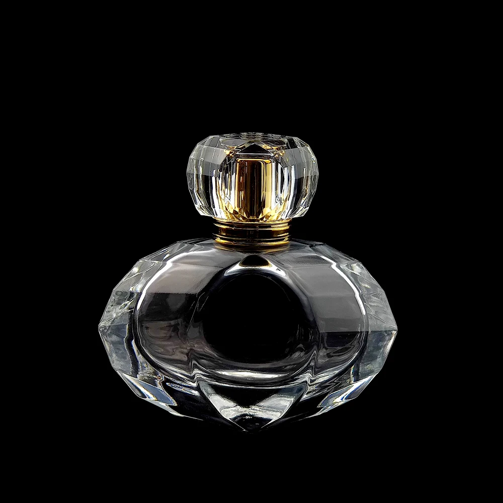 75ml luxury crystal clear diamond shape custom logo man spray perfume fragrance bottle glass with clear acrylic cap