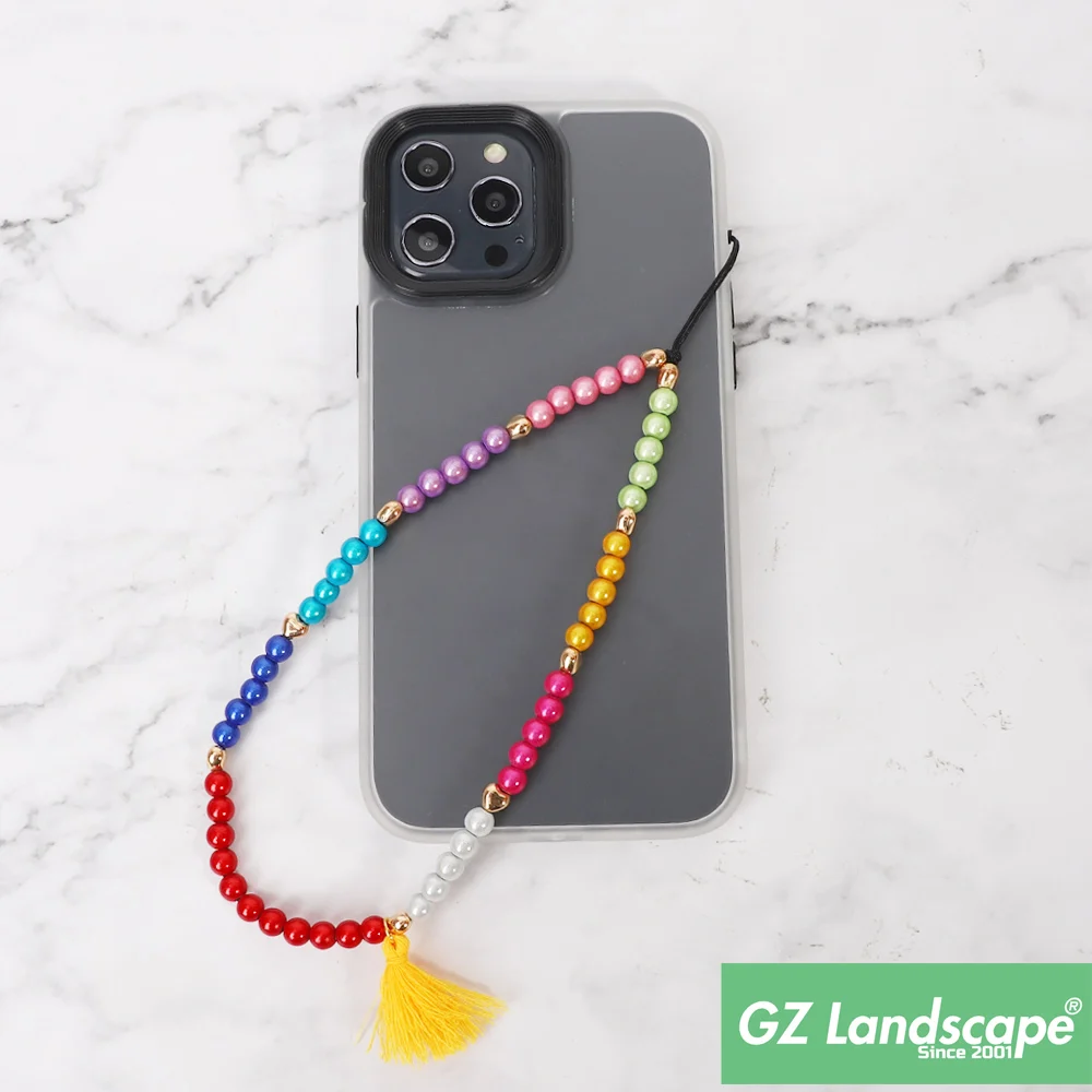 Multi angle opal gold beads chains phone fashion straps tassel gold beads colorful wrist chain phone strap