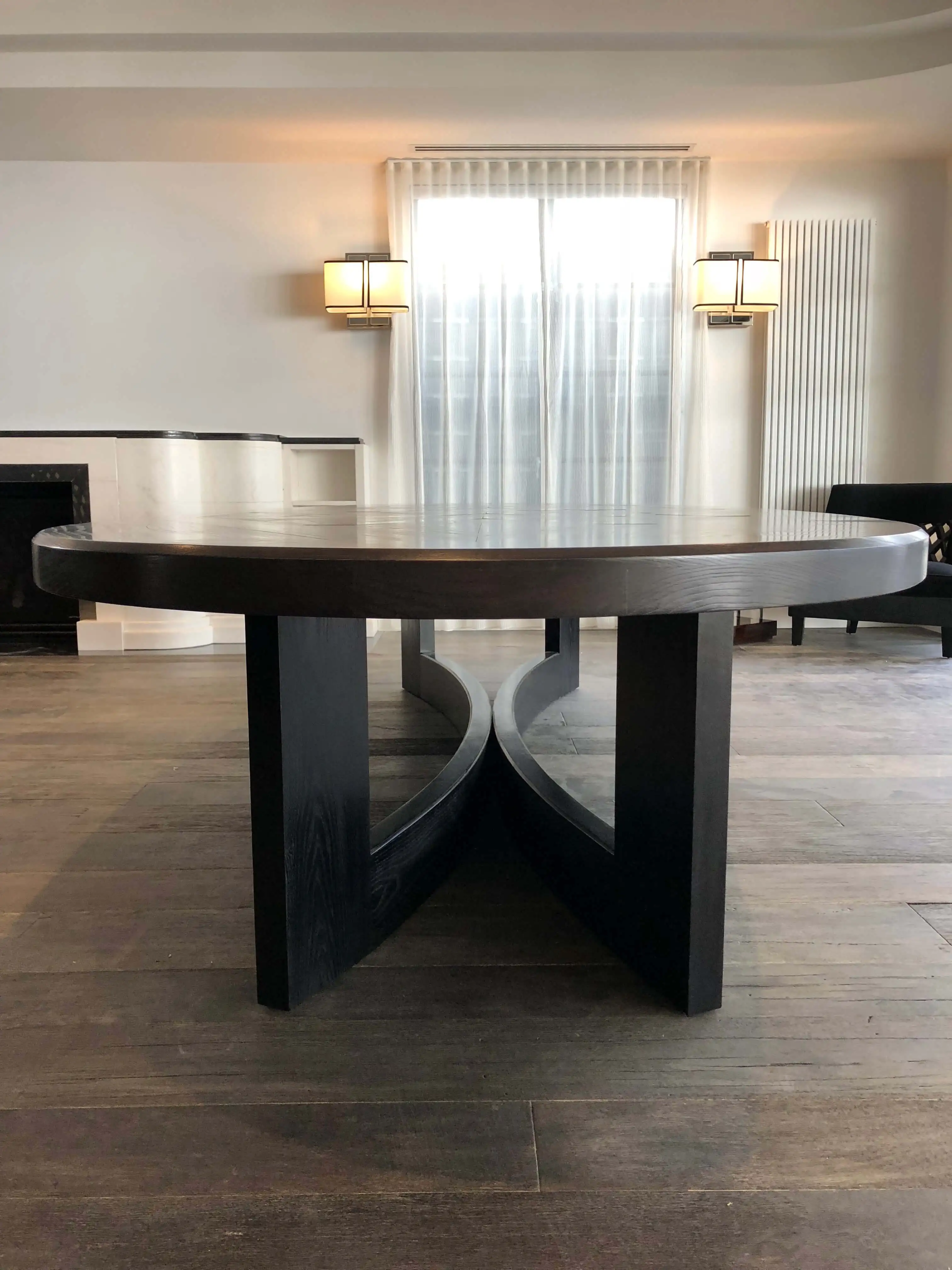 2021 French  large Oval dining table  inlaid  solid ash wood  and marble counter tops