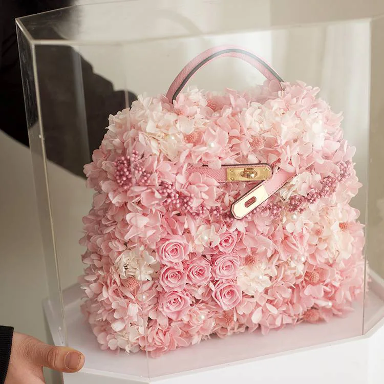 2022 new flower design stylish rose handbag Dried flowers handbag rose flower Handmade preserve rose handbags