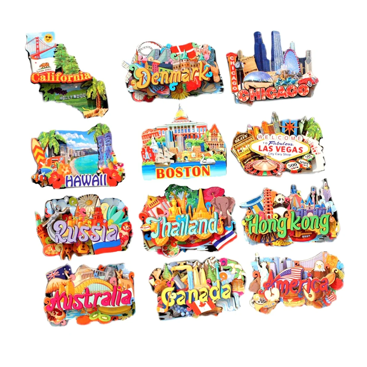 3D Fridge Magnet Engrave Custom Logo Tourist Souvenirs Wood Carving 2 layer Wood Fridge Magnet