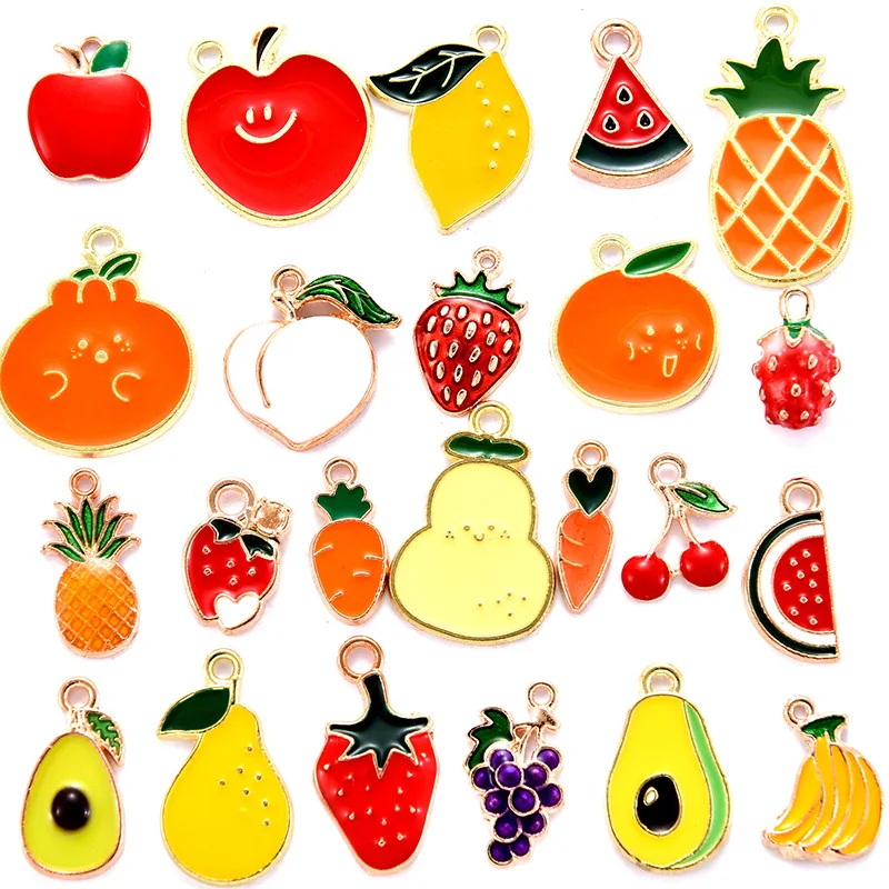YuenZ 10pcs/bag Alloy Metal Enamel Pear Banana strawberry cherry Charms Fruit Pendant For DIY Bracelet Necklace Jewelry Making