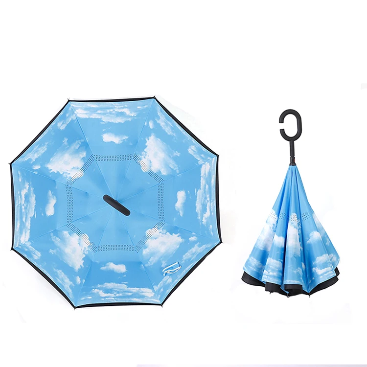 
Reverse Inverted folding C-shaped handle umbrella solid color durable umbrella 