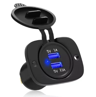 12V 3.1A Dual USB Car Charger Outlet 2A/1A USB Charger Socket Power Adapter for Car Marine Motorcycle ATV RV