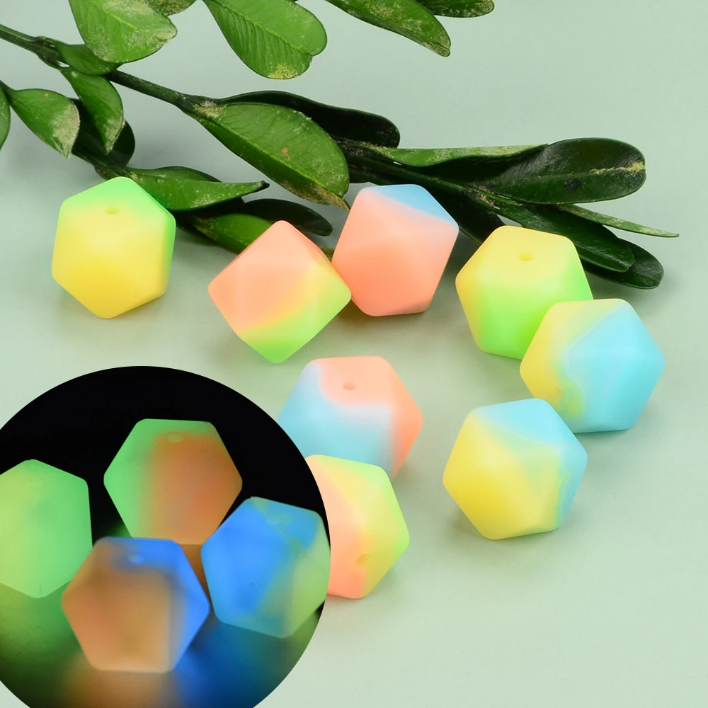 Wholesale BPA Free Custom Silicone Beads Soft Food Grade Silicone Baby Teething luminous Beads Glow in the Dark DIY Keychains