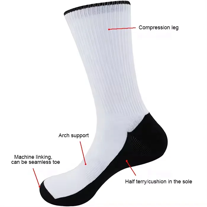 Custom Printed White Polyester Blank Socks For Printing Coolmax Sublimation Blank Socks