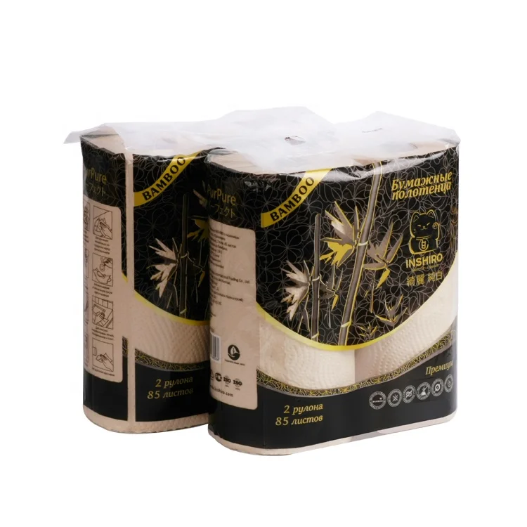 Natural Brown Bamboo Paper Customized Kitchen Paper Roll Towel Hand Towel