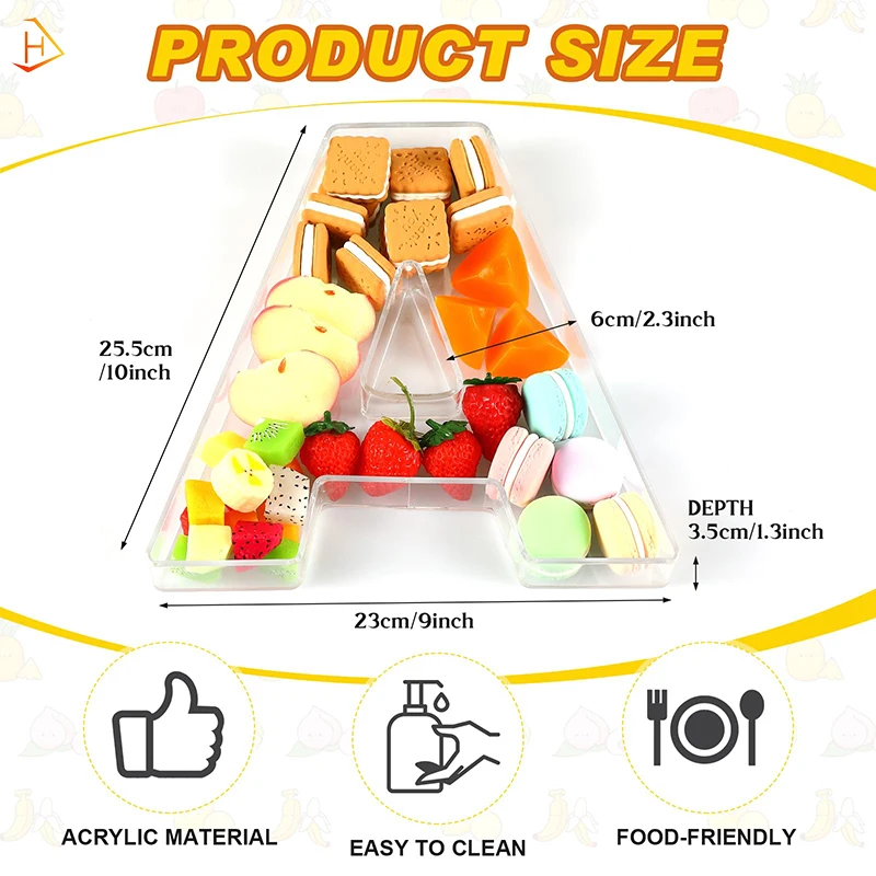 Custom Letter A-Shaped Clear Acrylic Candy Chocolate Biscuit Tray Fruit Bowl Wedding Party